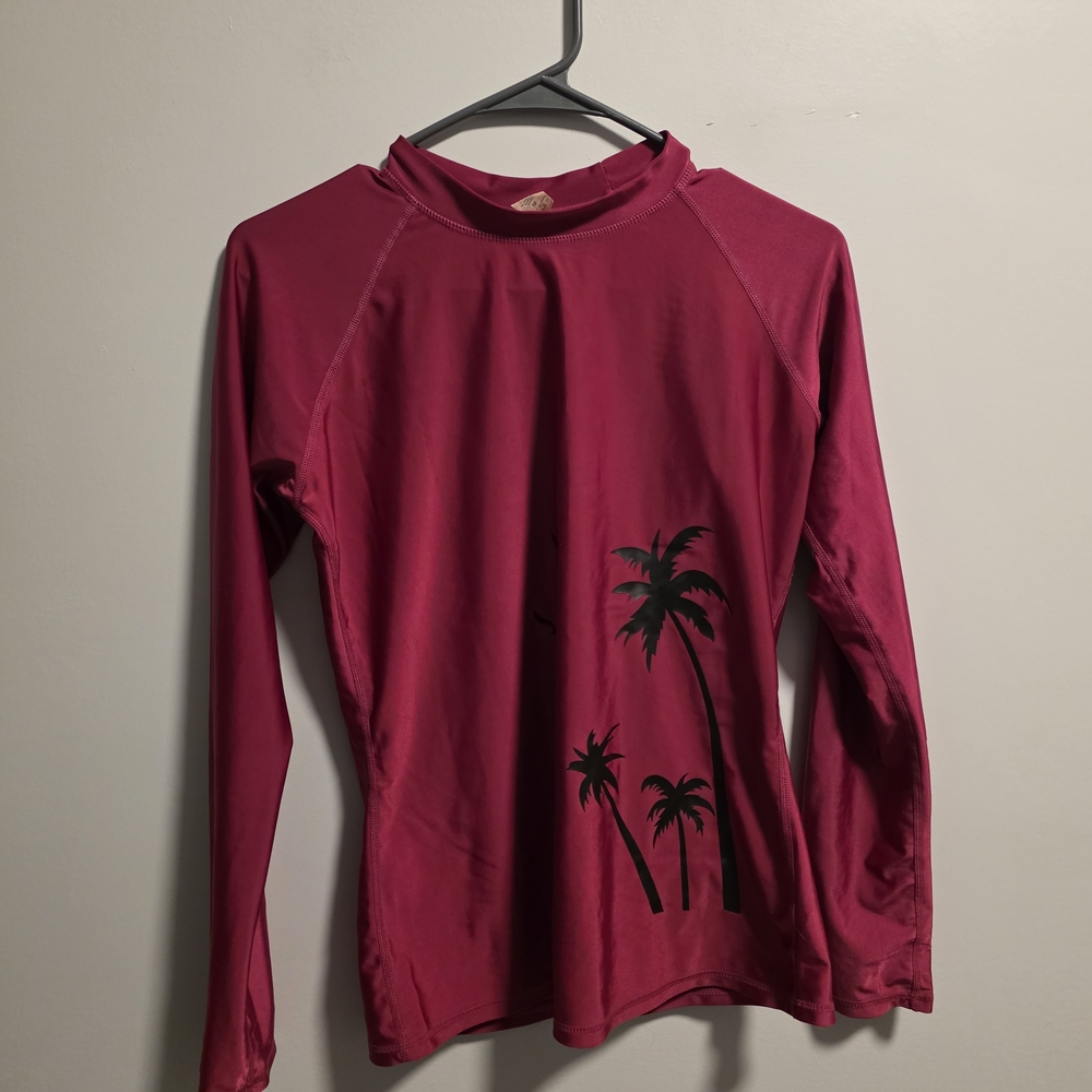Pink Long Sleeve Sun Guard with Palm Tree Design